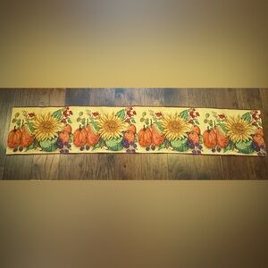 Gorgeous Fall / Autumn Tapestry Table Runner - Pumpkins and Sunflowers 13” x 69”